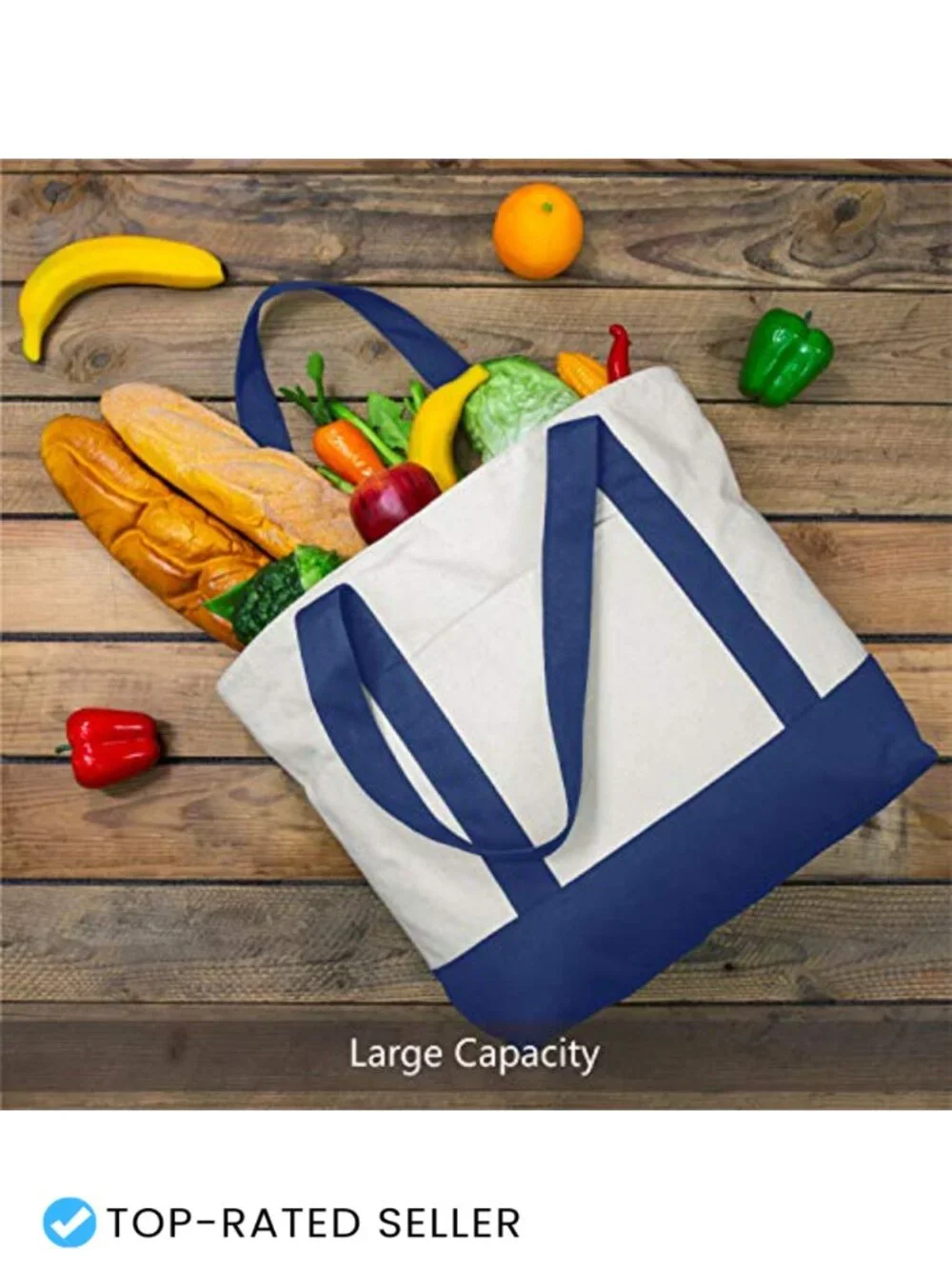 Reusable Canvas Tote Bag with Zipper Pocket Heavy Duty Cotton Grocery Shopping